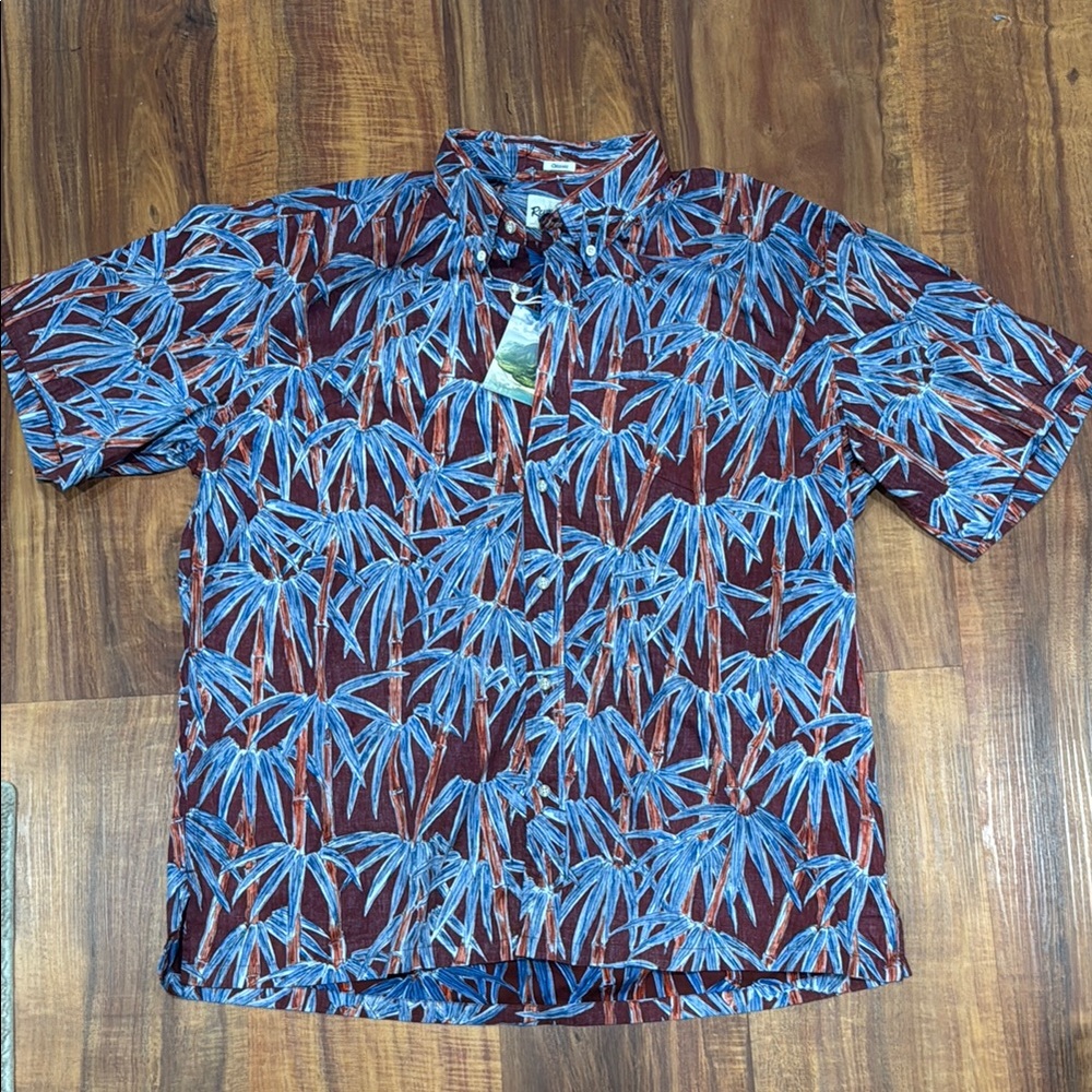 Reyn Spooner Blue and Red Bamboo Print Shirt
